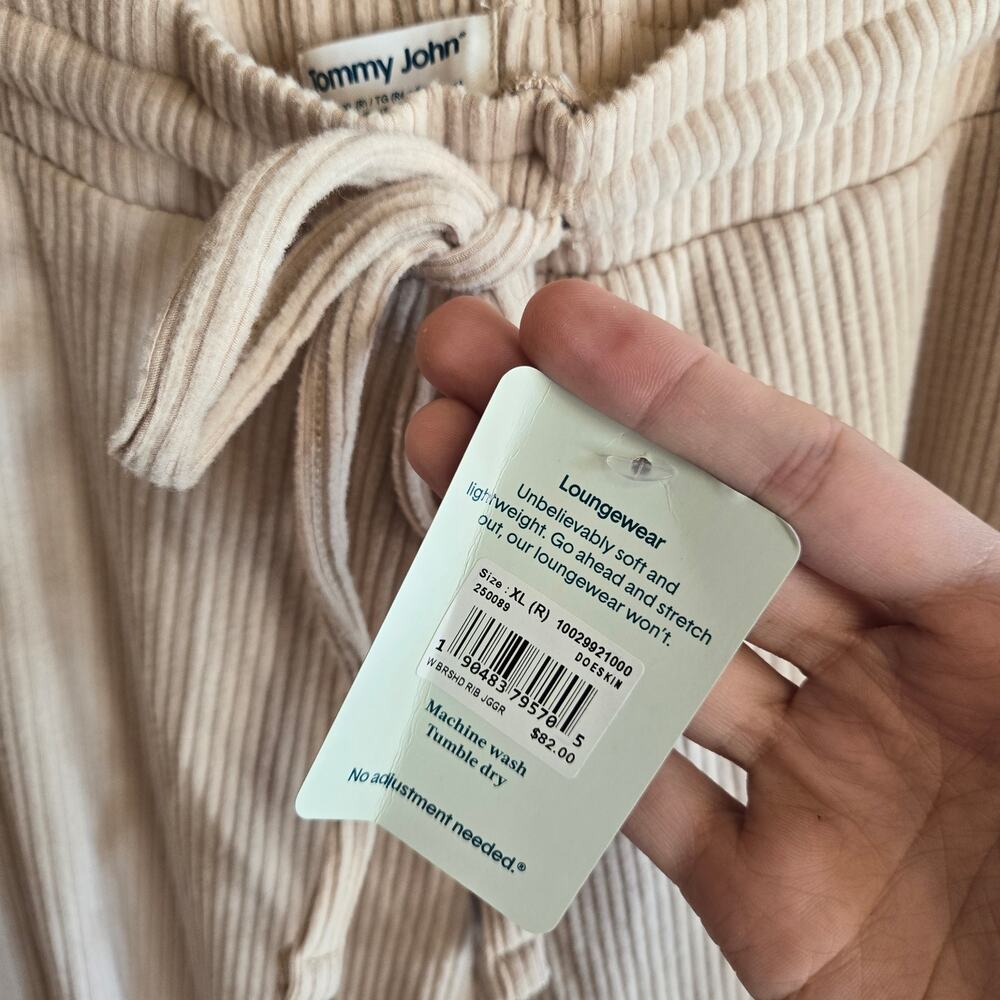 Tommy John Brushed Ribbed Jogger Pant NWT Doeskin XL Cozy Lounge PJ Travel - Picture 3 of 5